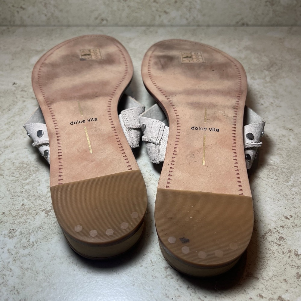Dolce Vita Pacey Womens Slide Sandals Beige Studded Leather Size 10 EUC 2 Straps - Picture 6 of 8